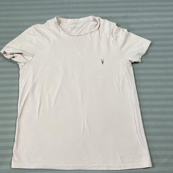 AllSaints Shirt Mens Small Light Pink Ramskull Logo Crewneck T-Shirt Tee - Picture 4 of 7